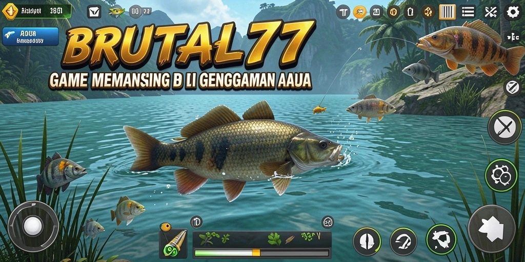 Tampilan gameplay BRUTAL77 yang mendebarkan saat menangkap ikan.