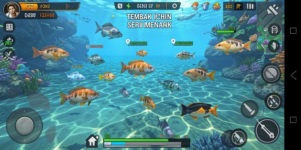 Screenshot F32 menampilkan momen seru dalam permainan Tembak Ikan.
