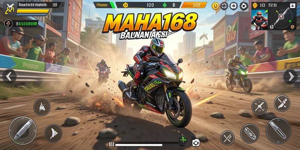 Gameplay seru di lintasan balap MAHA168 yang menantang.