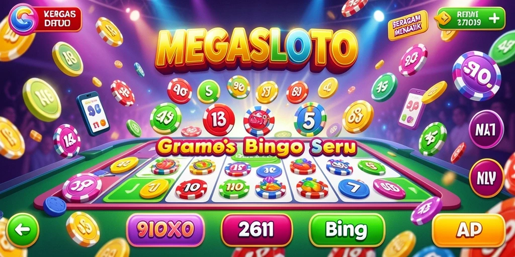 Tampilan gameplay seru MEGASLOTO dengan interaksi pemain Bingo.
