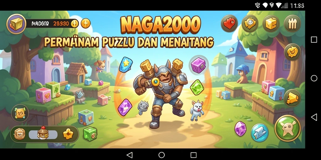Tampilan gameplay seru dalam NAGA2000 dengan berbagai teka-teki menarik.