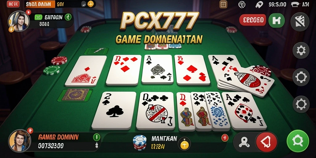 Tangkapan layar gameplay PCX777 yang menunjukkan keseruan saat bermain domino.