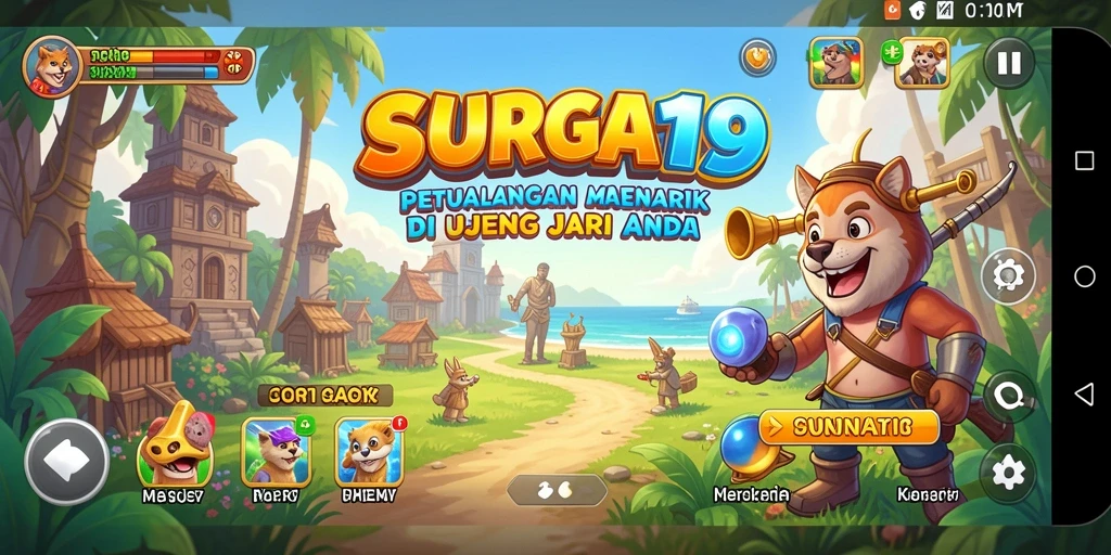 Screenshot menunjukkan gameplay seru SURGA19 dengan karakter yang aktif dan level yang menantang.