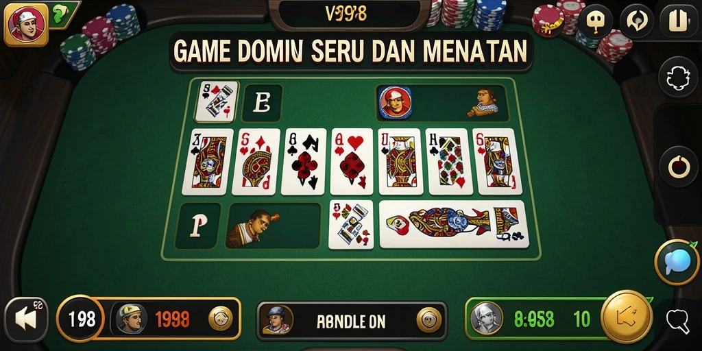Tampilan gameplay V98 yang seru saat permainan Domino berlangsung.