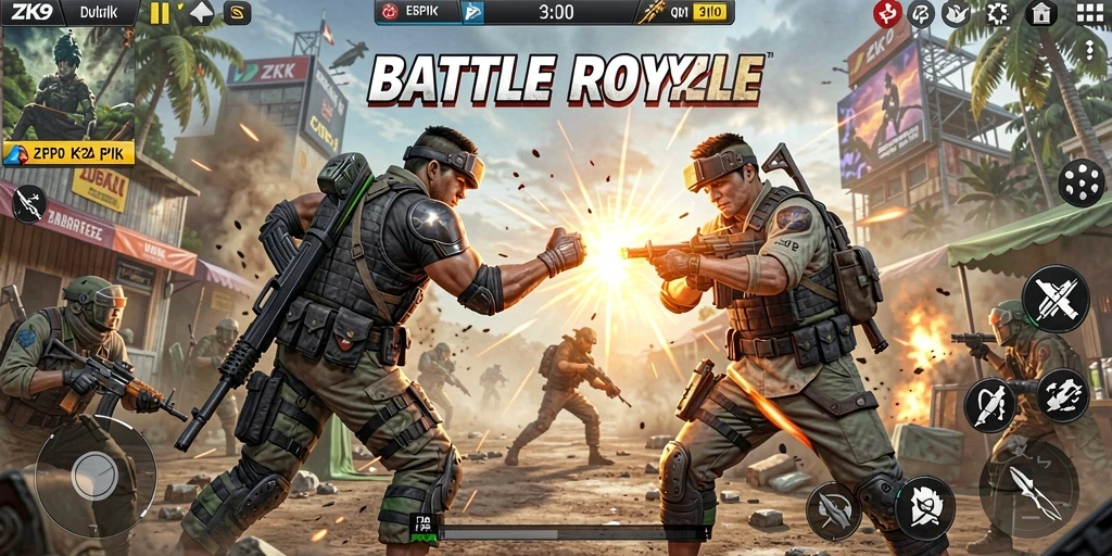 Tangkapan layar ZK9 menunjukkan intensitas gameplay Battle Royale.